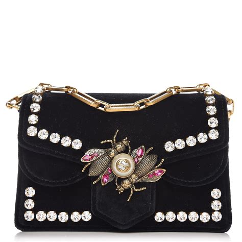 gucci velvet crossbody bee|GUCCI Velvet Crystal Mini Bee Broadway Shoulder Bag Black.